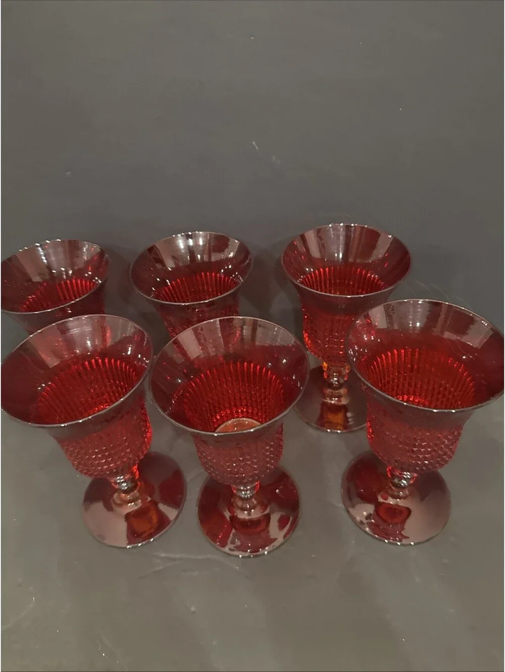 Vtg Fenton Art Glass (6) Lincoln Inn Ruby Red Wine/Water Goblet Set 1930’s